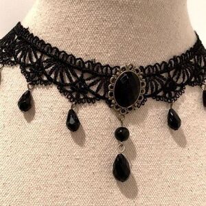 #Gothcore Black Lace Choker Handmade Necklace Goth Vintage Victorian Beads NEW